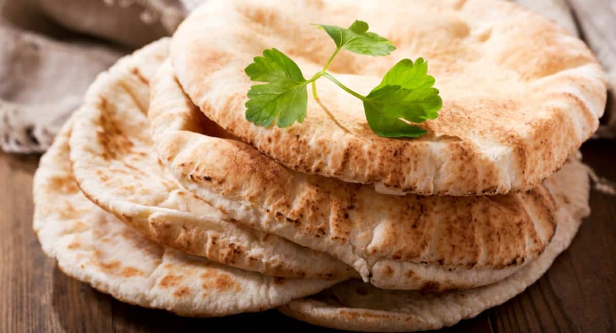 Up close image of greek pita bread.