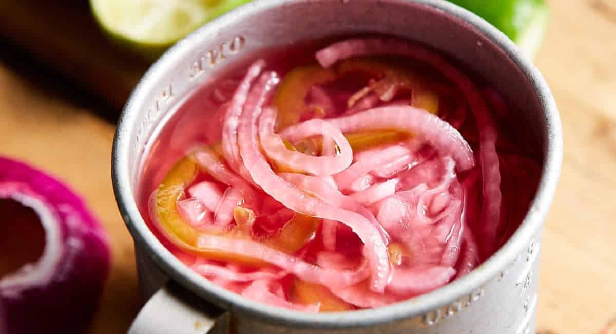 Overhead image of quick Mexican pickled onions.