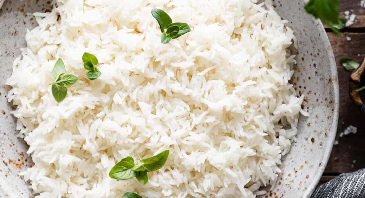 Overhead image of basmati rice.