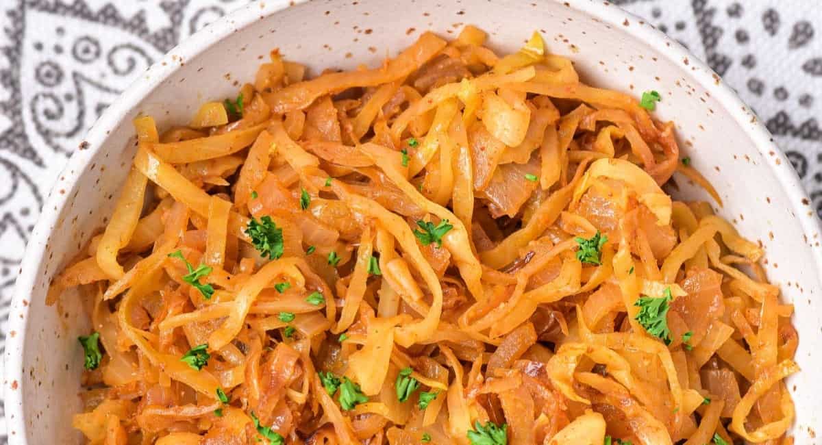 Overhead image of indian fried cabbage.