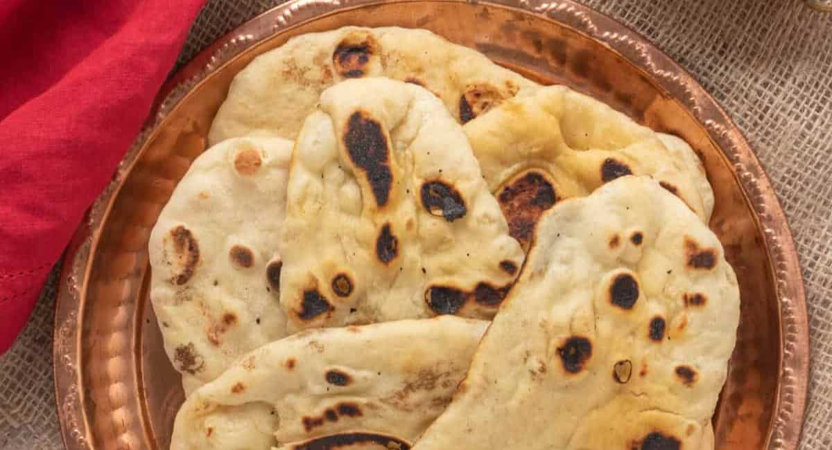 Overhead image of homemade naan.