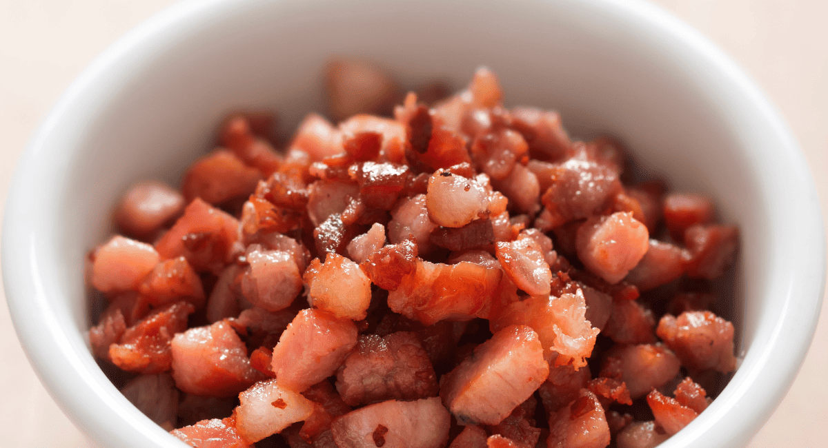 Overhead image of bacon bits.