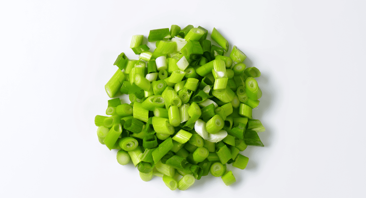 Overhead image of green onions.