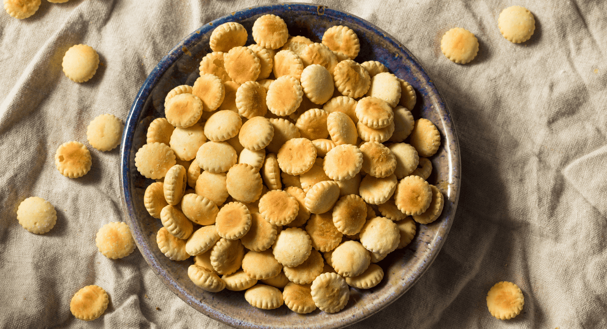 Overhead image of oyster crackers.