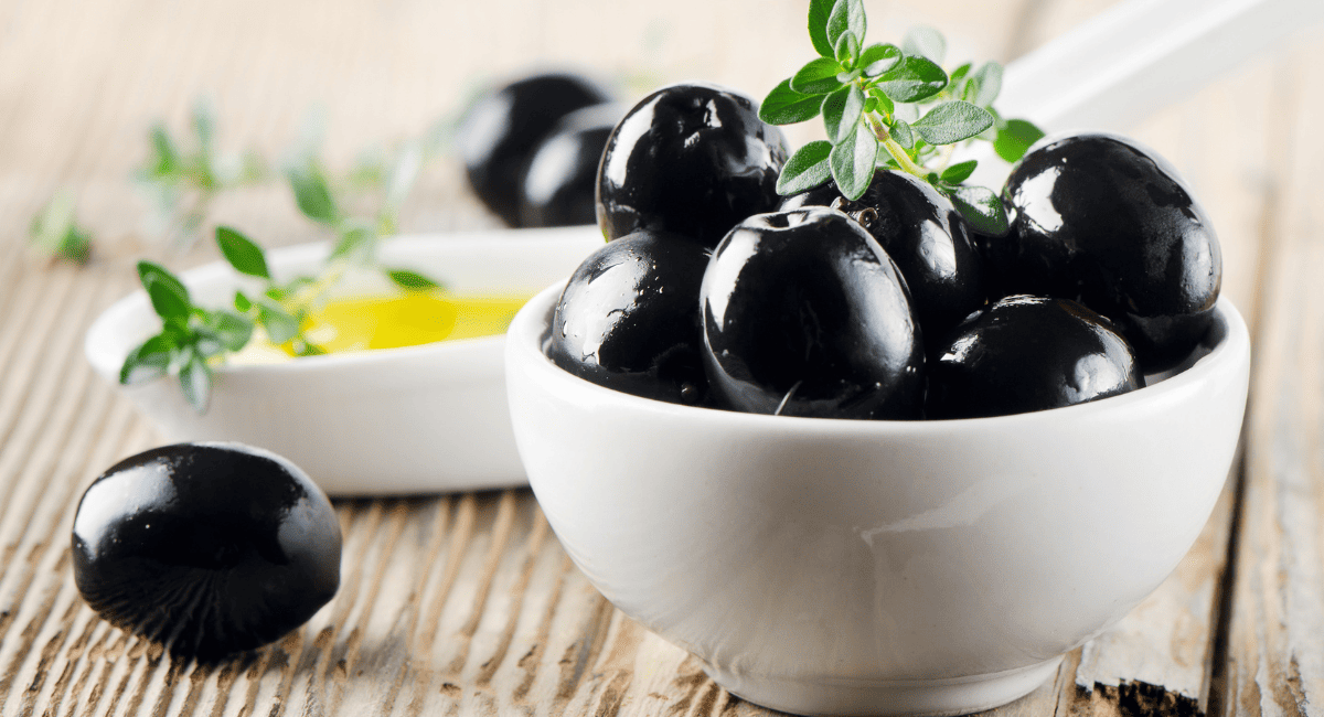 Up close image of black olives.