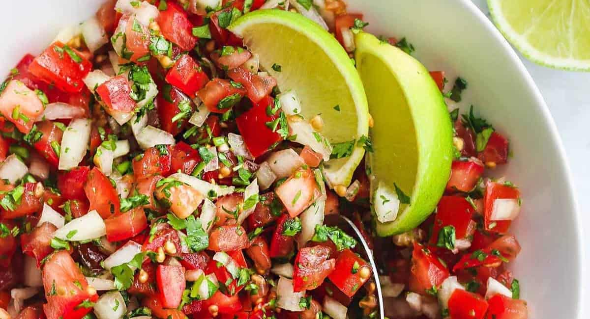 Overhead image of pico de gallo salsa.