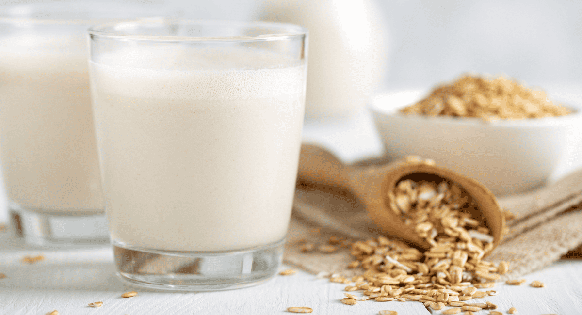 Up close image of oat milk.