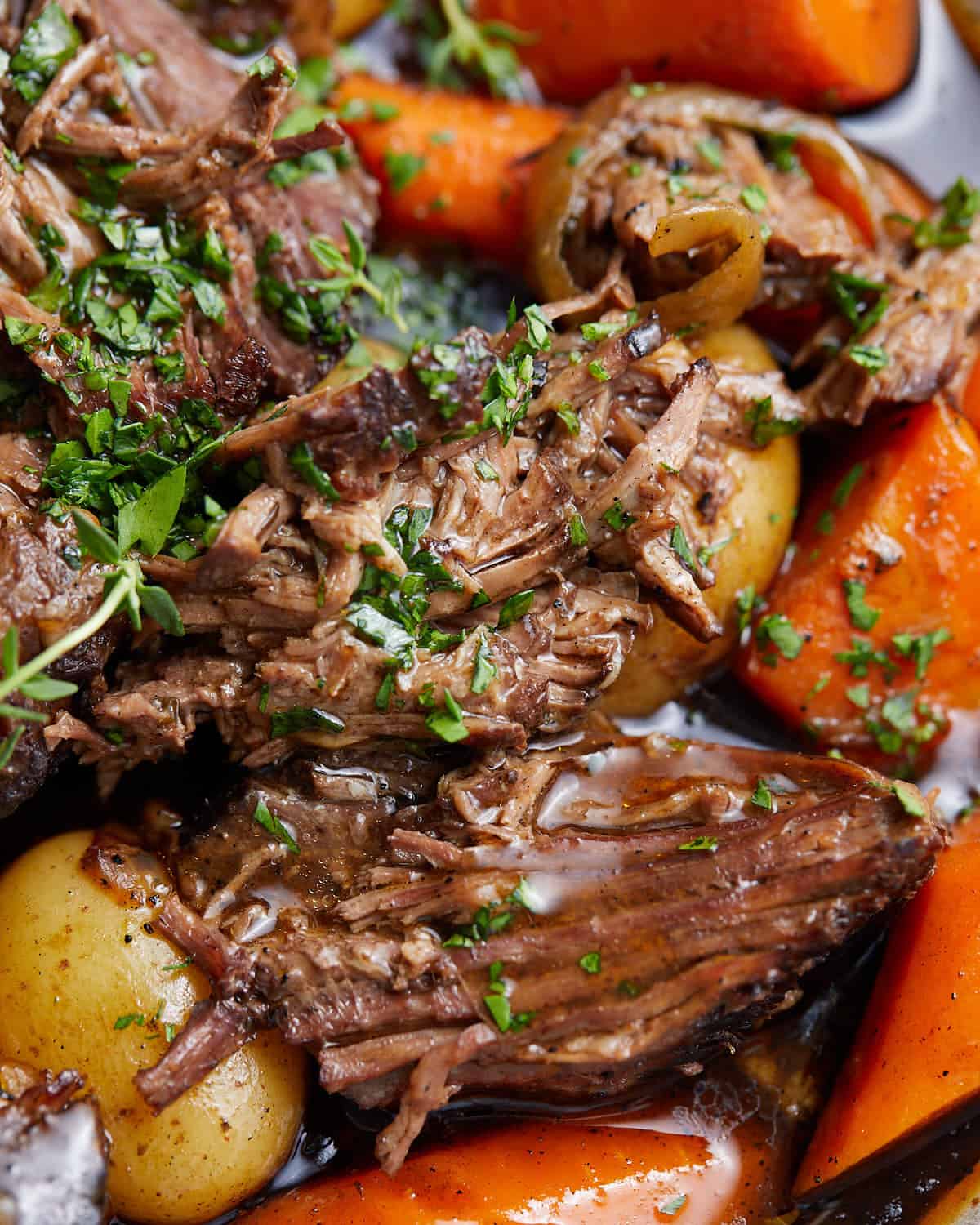 Up close image of old fashioned pot roast.