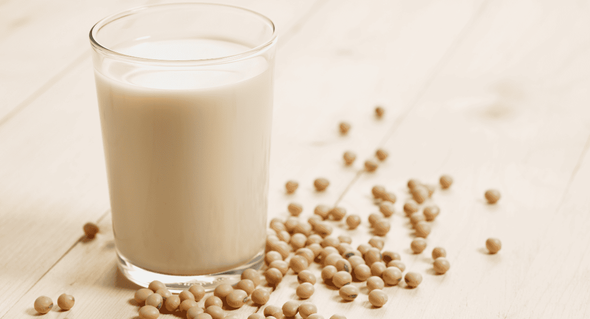 Up close image of soy milk.