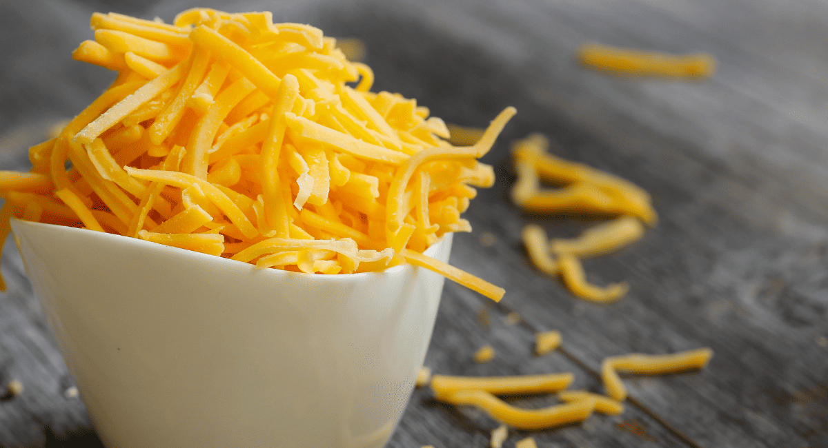 Up close image of shredded cheese.