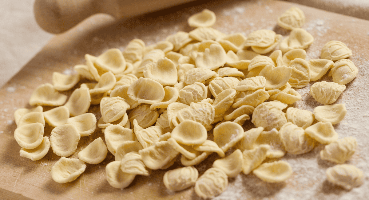 Up close image of orecchiette pasta.