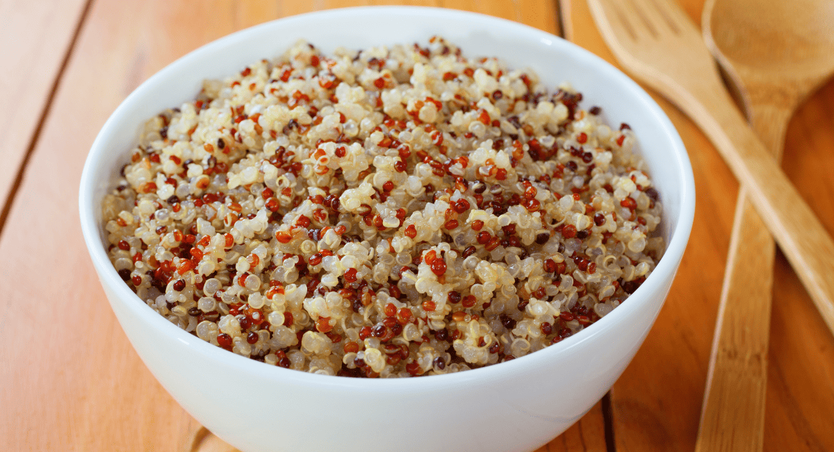 Image of quinoa in white bowl.