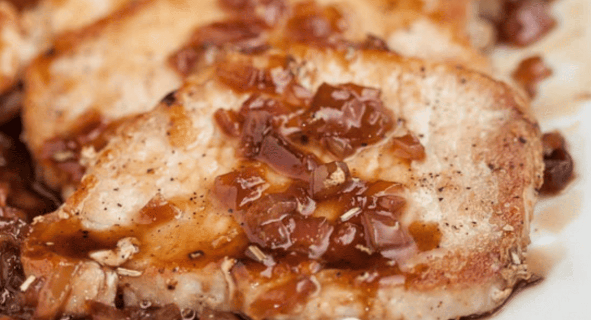 Up close image of easy maple glazed pork chop.