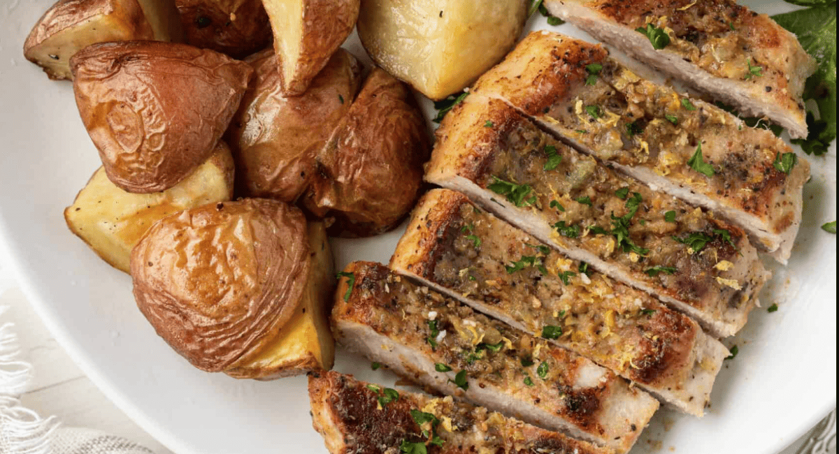 Overhead image of lemon pepper pork chops.