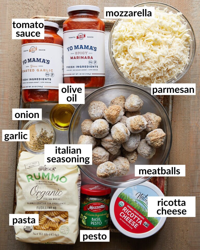 Cheesy Meatball Pasta Bake (Jarred Sauce) Bites with Bri