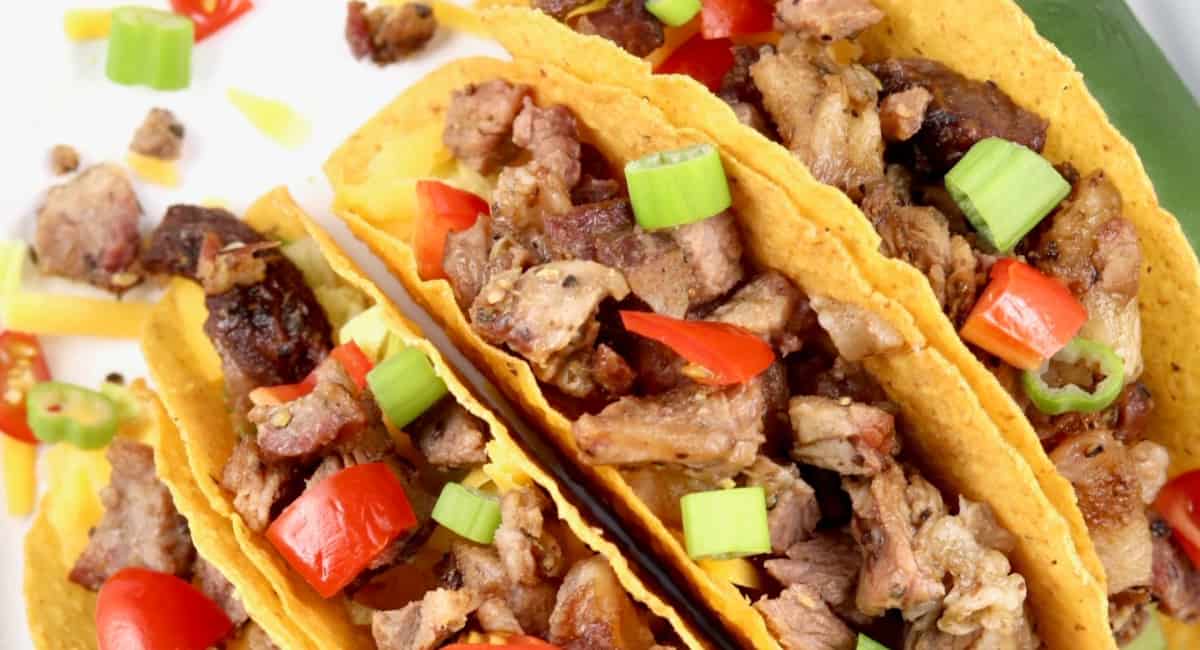 Overhead image of short rib tacos.