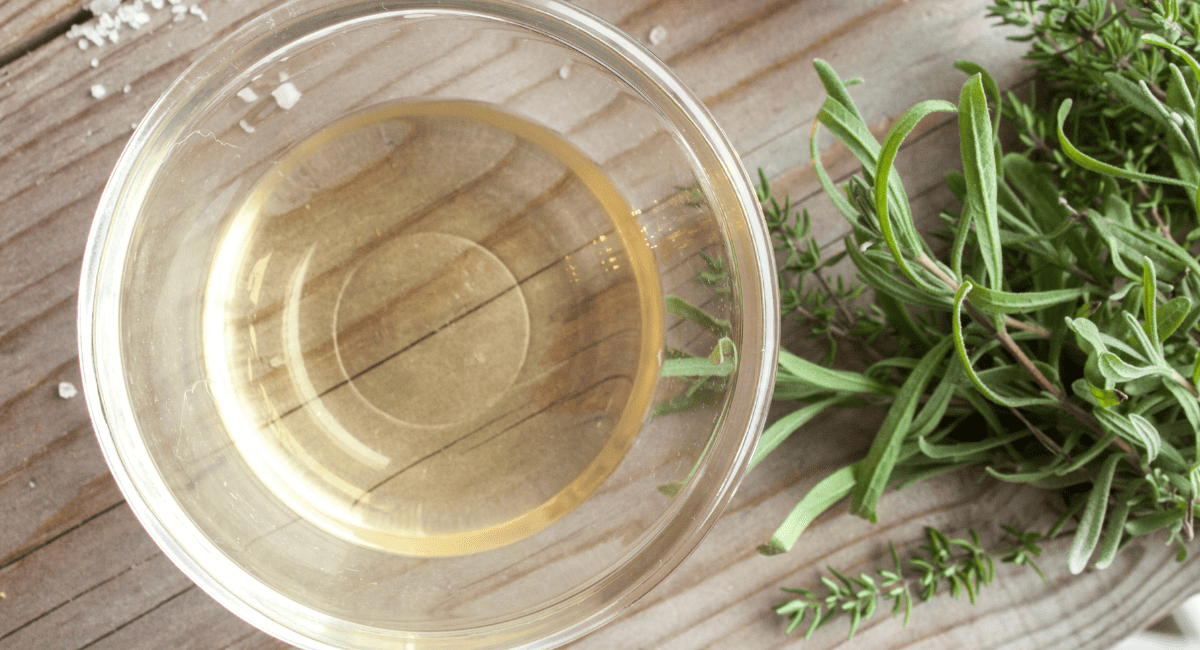 Overhead image of white wine vinegar.