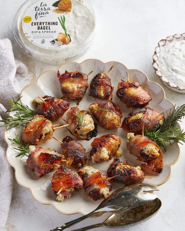 Bacon Wrapped Dates with Cream Cheese Bites with Bri