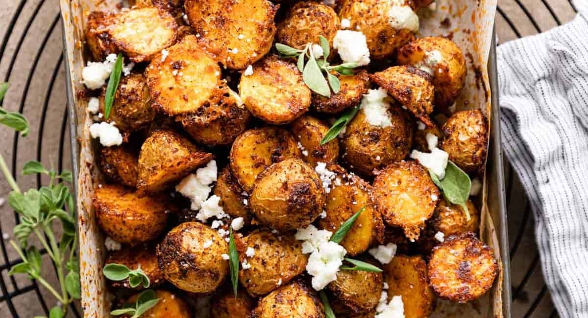 Overhead image of Mexican potatoes recipe. 