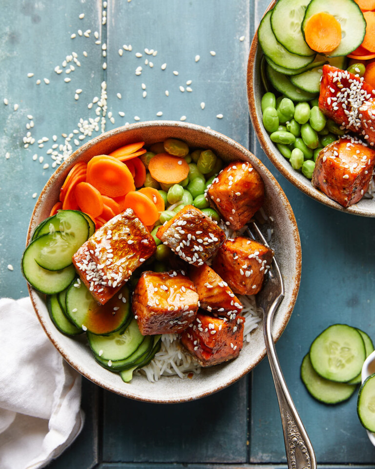 Easy Teriyaki Salmon Rice Bowl - Bites with Bri