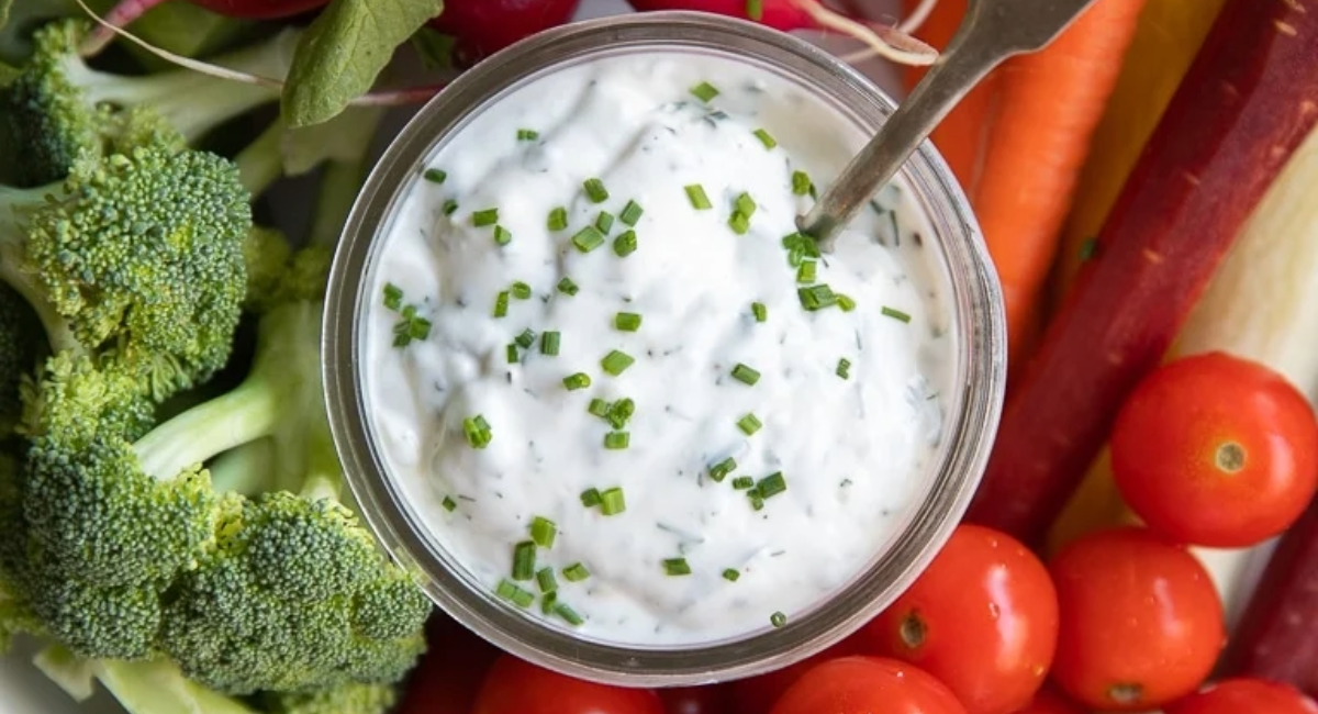 Overhead image of homemade ranch dressing recipe. 