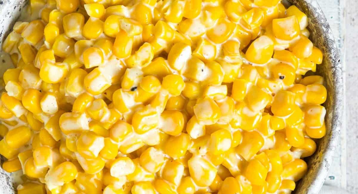 Overhead image of creamed corn recipe. 