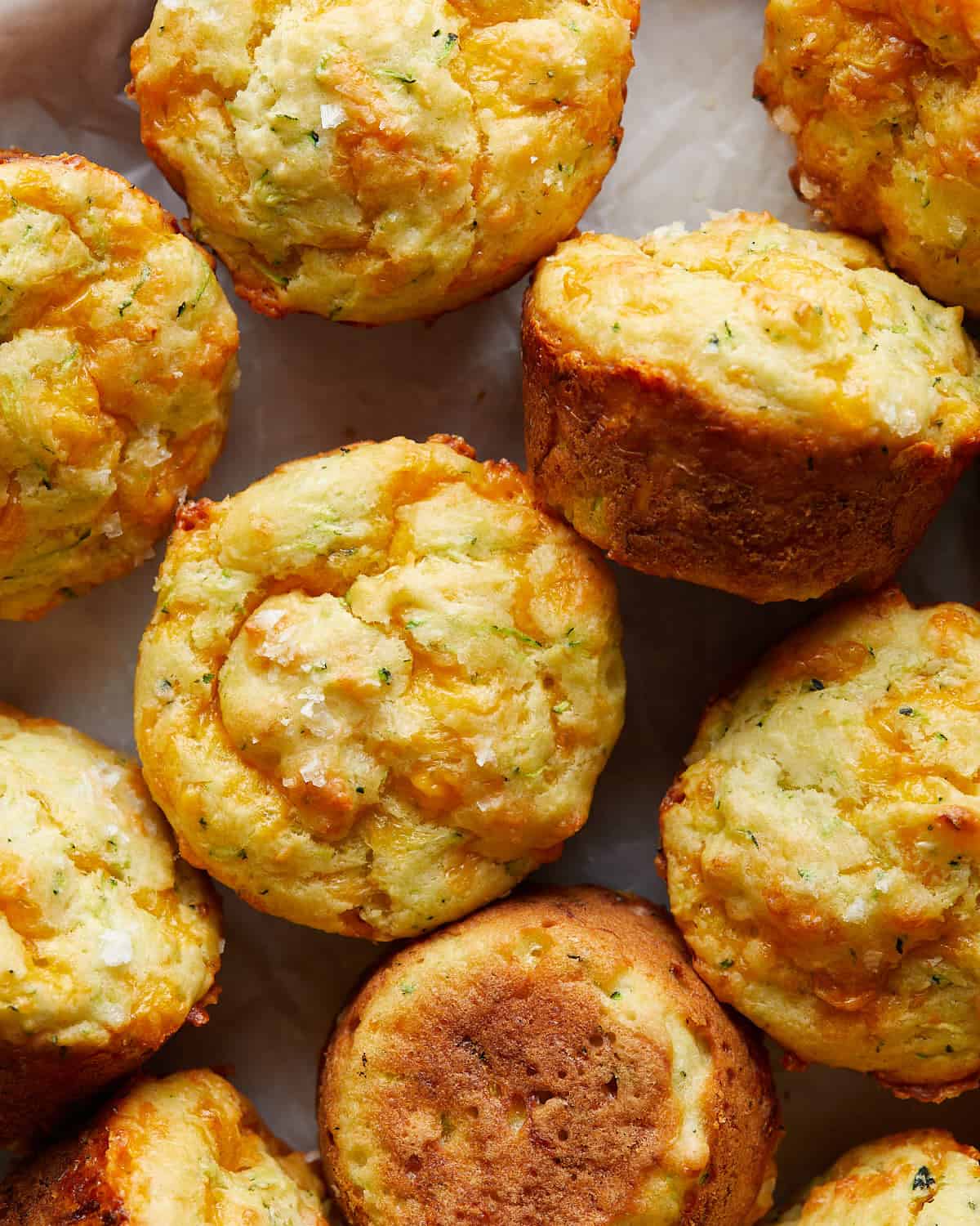 Up close image of savory zucchini muffins.