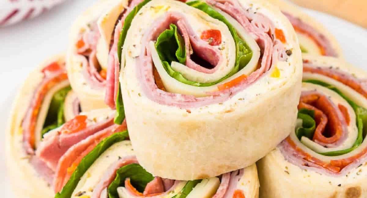 Up close image of Italian pinwheels. 