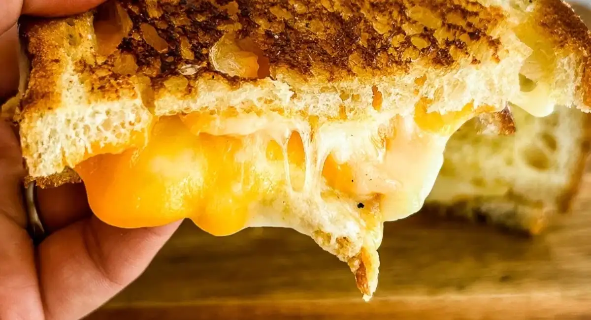 Up close image of sourdough grilled cheese sandwich. 